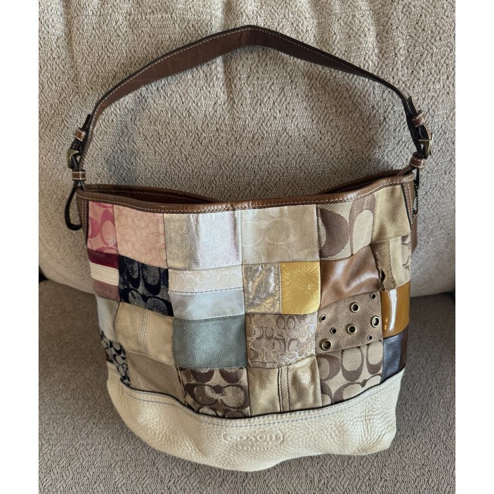 Coach Vintage Signature Patchwork Purse– Multicolor Neutral Tones